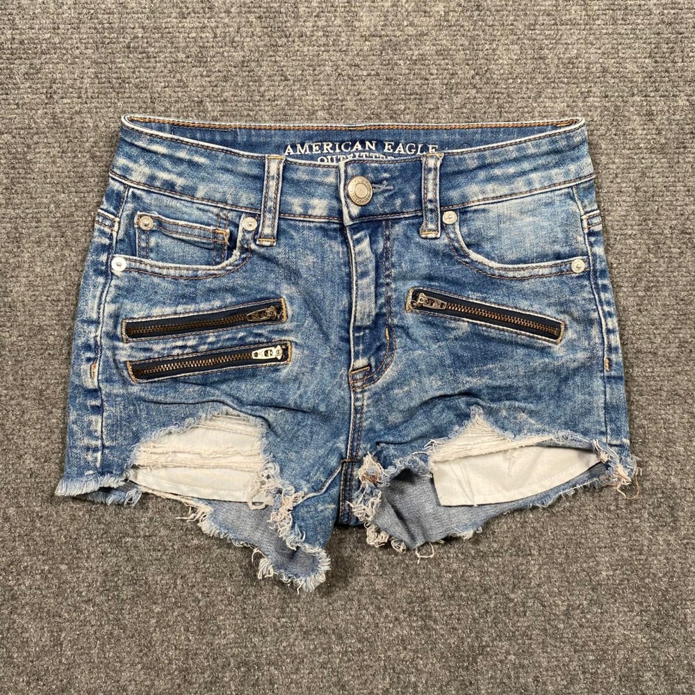 American Eagle Outfitters Women Hi Rise Shortie Denim Shorts Blue Size 0